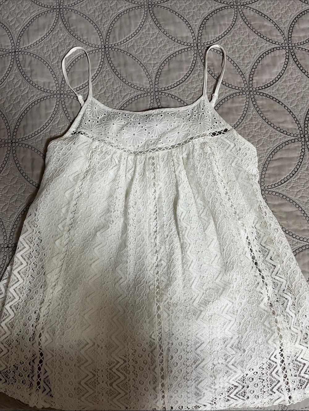 White Lace Camisole Tank with Crochet Yoke